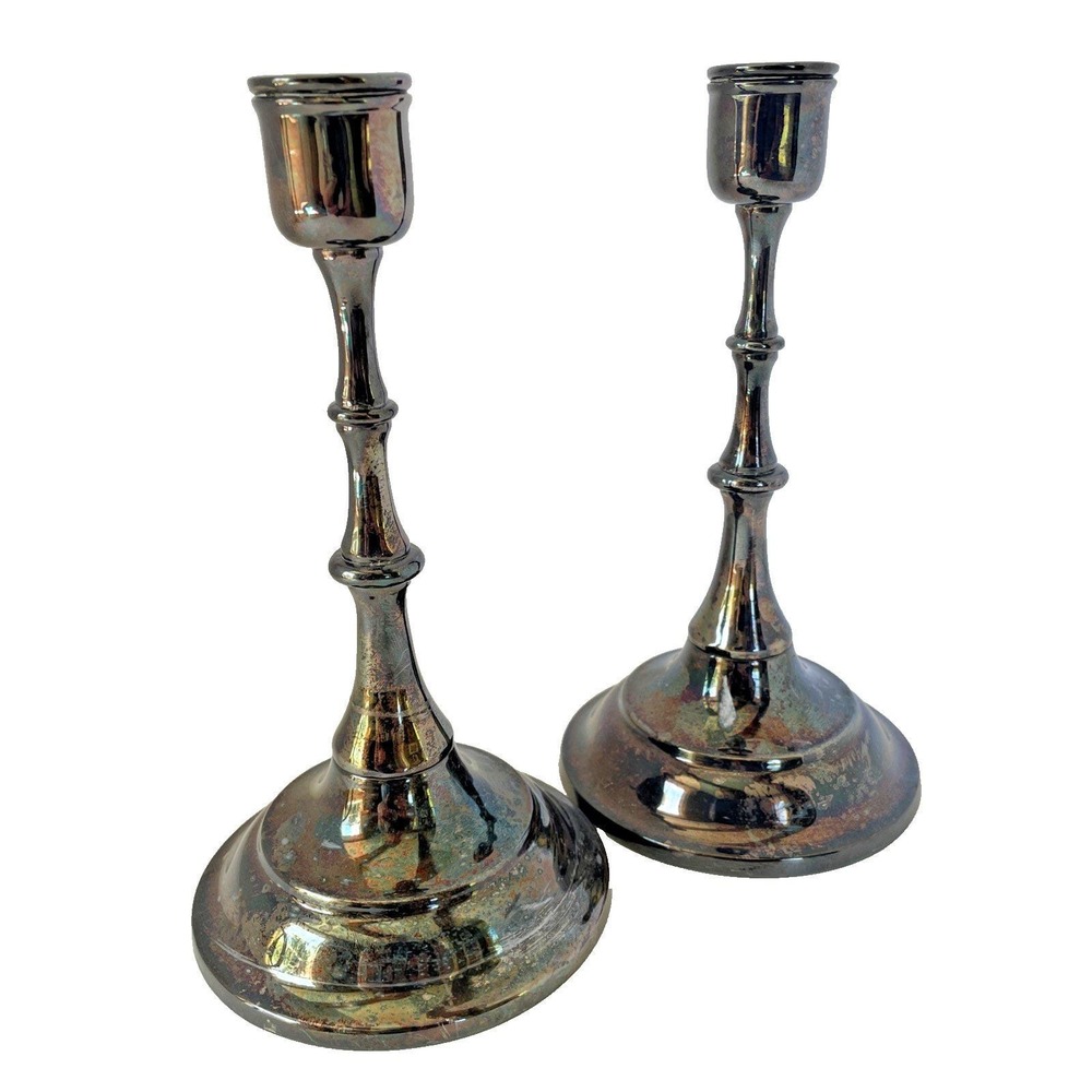 Towle E.‎ P. 4165 Silverplate 7" Candlestick Pair Weighted Victorian Halloween